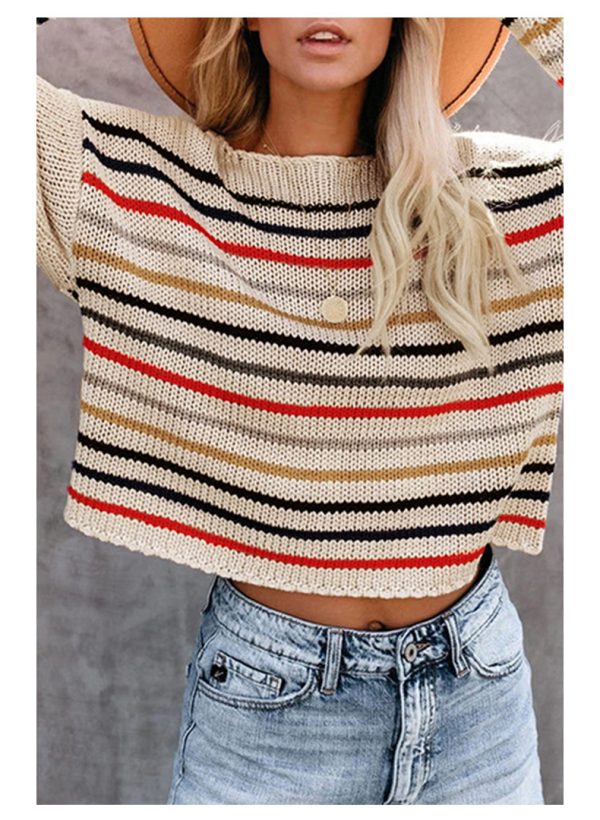 New Arrivals casual round neck long sleeve knitwear striped loose women tops knitted sweater - Image 6