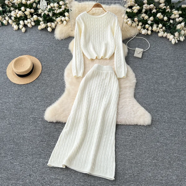LW0130 Slouchy Sweater Set Women'S Slimming Everything Twist Knit Top High-Waisted Slim-Fit Skirt Two Piece Ladies Set