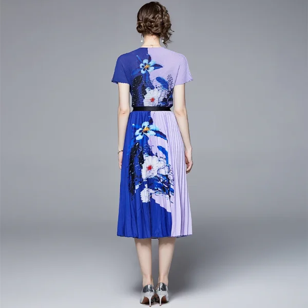 LE1282 Women'S Pleated Skirt Suit Loose Miyake Pleated Printed Top Printed Pleated Long Skirt Plus Size Two Piece Casual Suit - Image 5