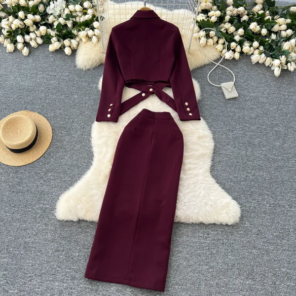 LW0139 Professional Light Wind Wind Women'S Two-Piece Strap Waist Short Suit Jacket High Waist Slit Skirt - Image 2