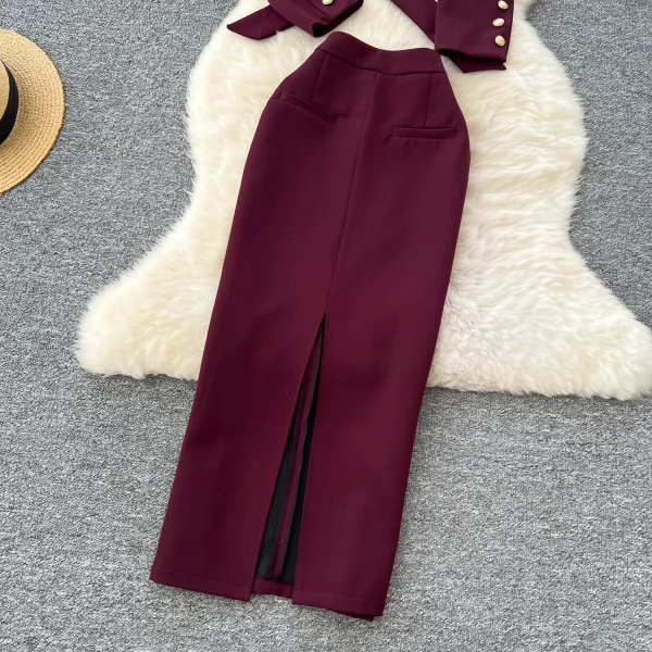 LW0139 Professional Light Wind Wind Women'S Two-Piece Strap Waist Short Suit Jacket High Waist Slit Skirt - Image 3