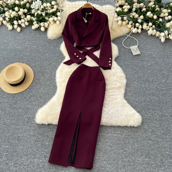 LW0139 Professional Light Wind Wind Women'S Two-Piece Strap Waist Short Suit Jacket High Waist Slit Skirt